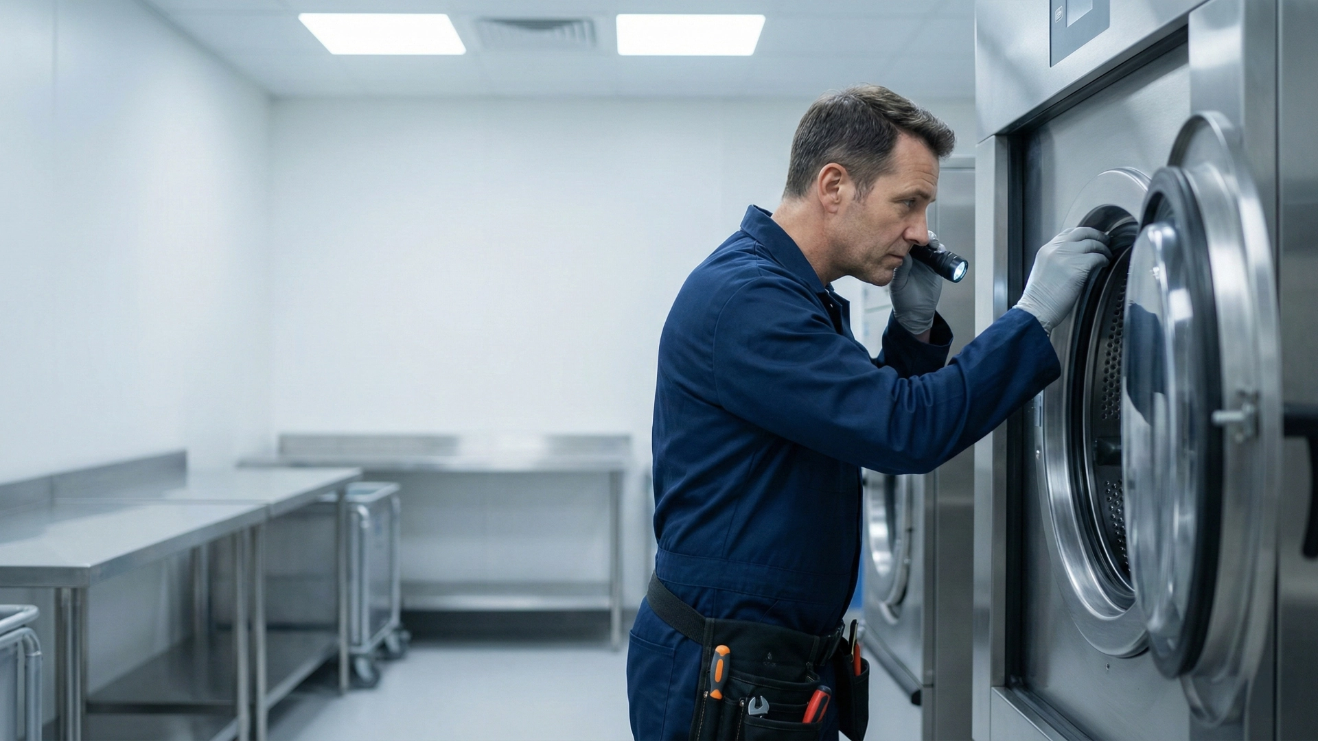 ILS engineer servicing commercial laundry equipment